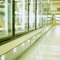 Grocery store cases with case door lighting.